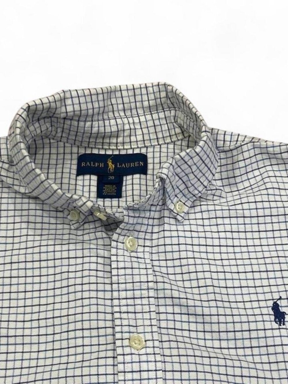 Ralph Lauren Boys Button Down Shirt Oxford Size 20 White Blue Pony Logo Vtg